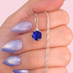 Cadena Singapur Fino Brilloso y Dije Pasante Cubic Azul Engarzado en flor Plata 925